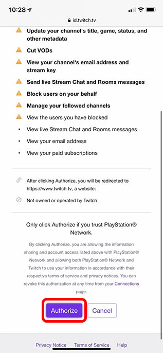 authorize twitch