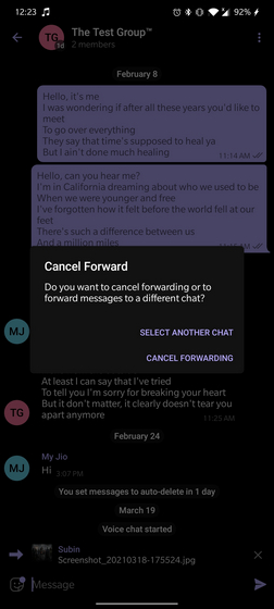 cancel when forwarding telegram messages