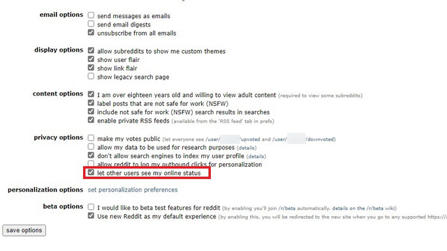 disable online status old reddit