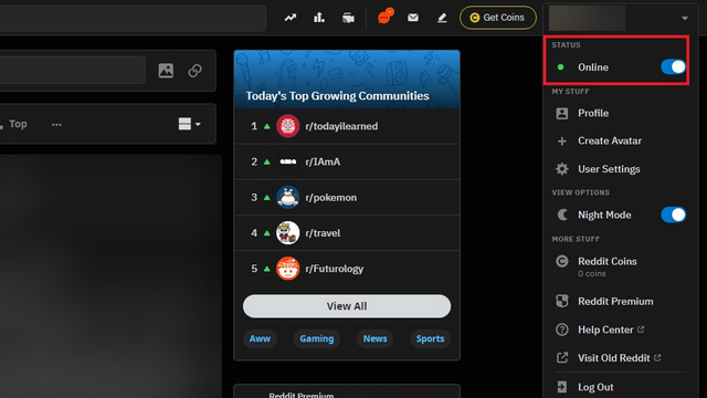 disable reddit online presence indicator on new reddit