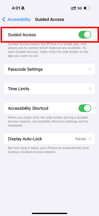 enable guided access on iPhone