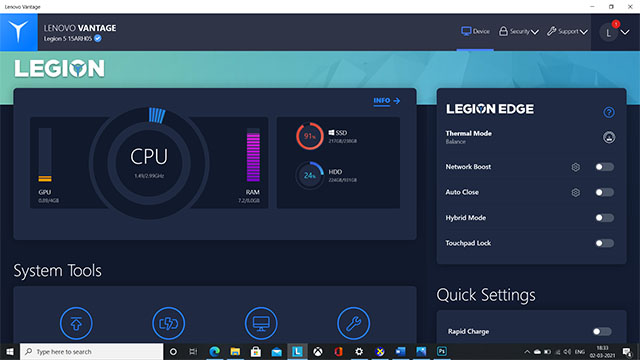 lenovo vantage charging threshold 95 percent