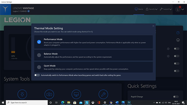 lenovo vantage thermal settings