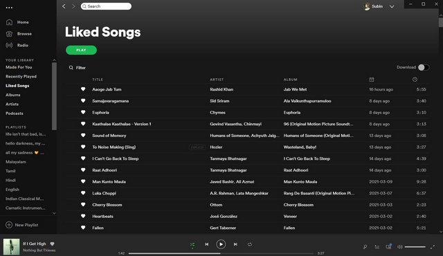 liked songs old spotify