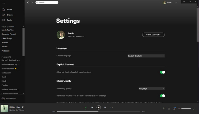 old spotify settings
