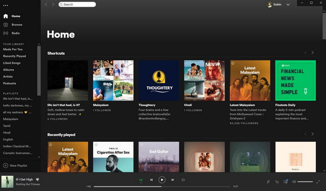 spotify old ui home page