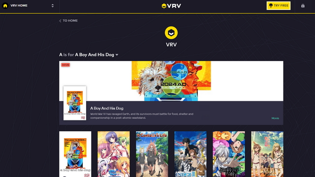 vrv home - collection of anime streaming websites