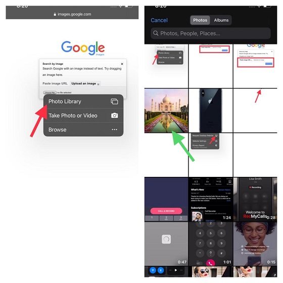 Choose photo from camera roll - Reverse Image Search on iPhone