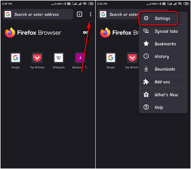 Firefox Android Settings