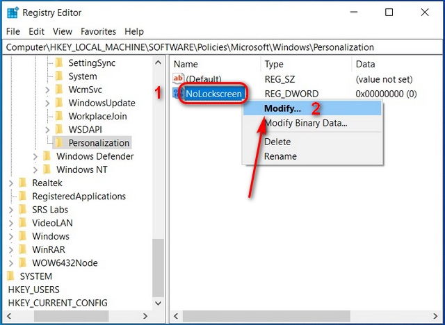 Disable Windows 10 Lock Screen Using Registry