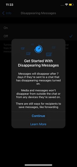 Disappearing Messages