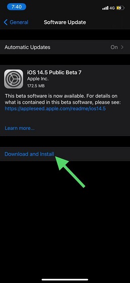 Download and install iOS update