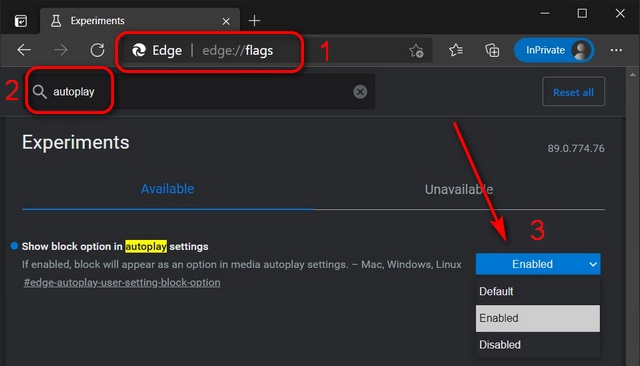 Disable Autoplay Videos on MS Edge