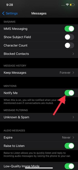Enable iMessage mentions