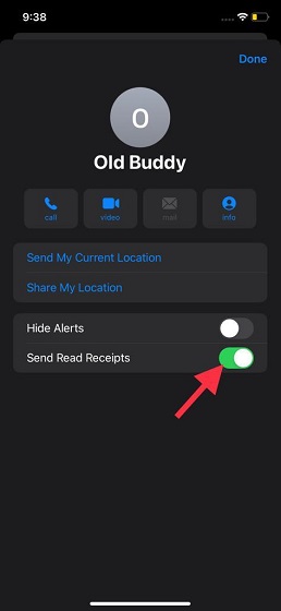 Enable read receipts for specific chats