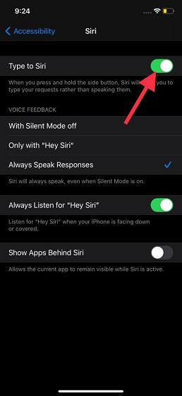 قم بتمكين الكتابة على Siri iOS