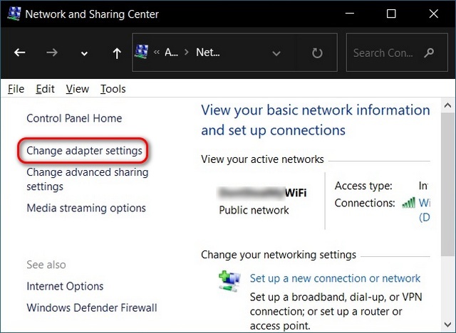 Windows Network and Sharing Center