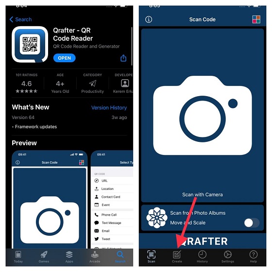 Qrafter QR Code reader app - Share Wi-Fi password from iPhone to Android