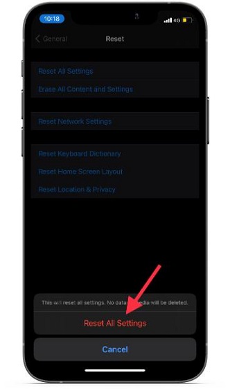 Reset All Settings on iPhone