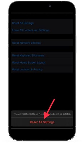 Reset all settings to fix handoff not working issues