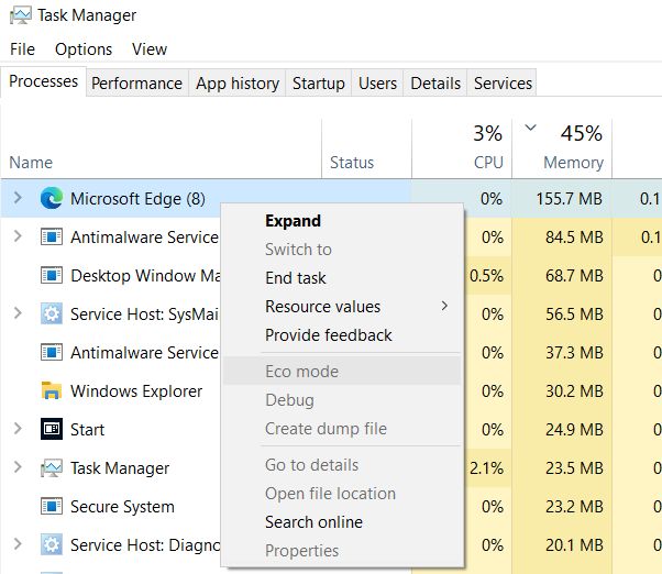 Enable Eco Mode for Apps on Windows 10