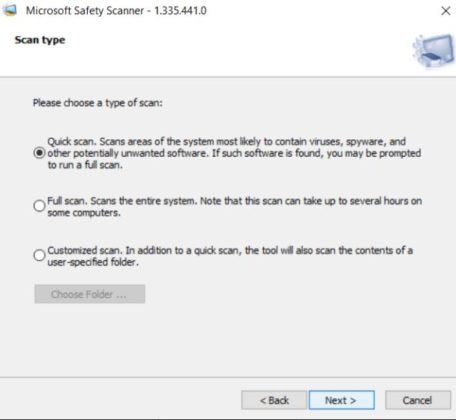 microsoft safety scanner files infected