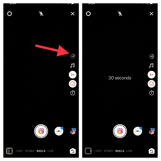 Switch between 15 and 30 seconds Reels