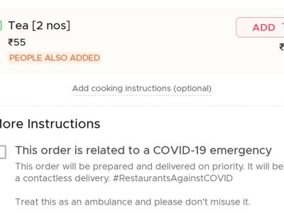 Zomato Adds Priority Delivery Mode for COVID-19 Emergencies