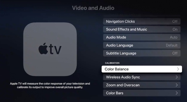 apple tv video calibration settings