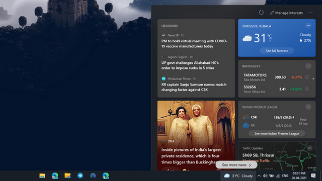 Nachrichten und Interessen Windows 10 UI