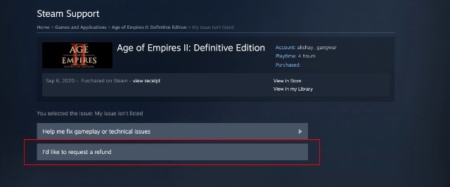 запросить возврат на шаге 3-1 в Steam