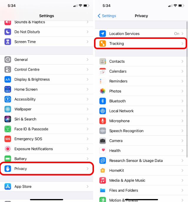 settings tracking privacy