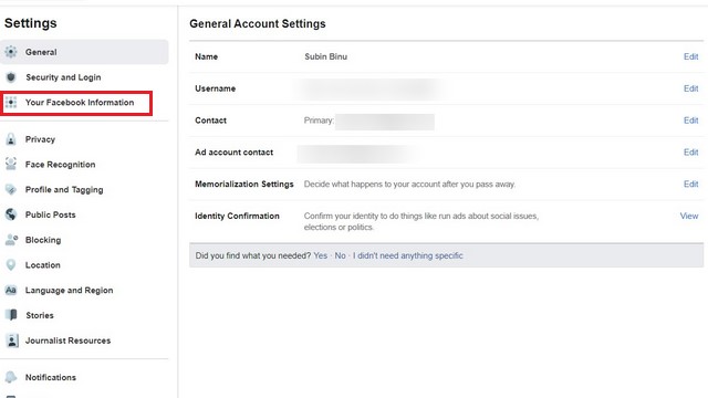 переключитесь на вкладку с информацией о facebook - на один шаг ближе к удалению учетной записи