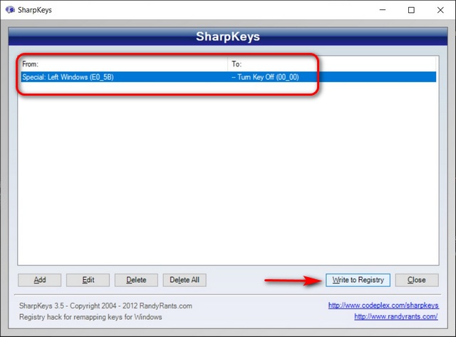 Disable Windows Key with SharpKeys