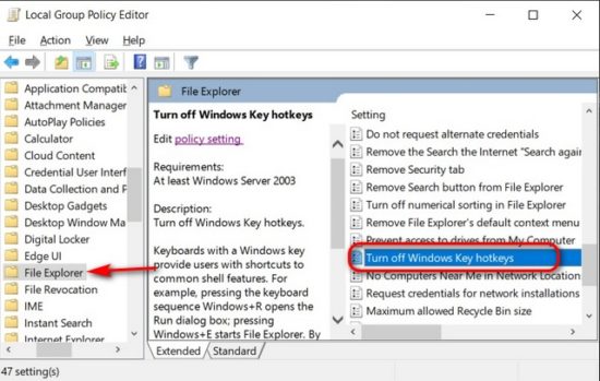 disable windows key windows 10 group policy