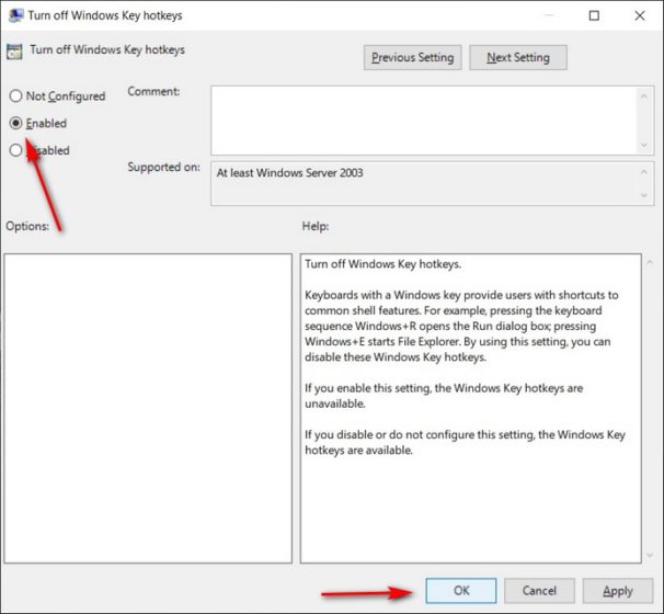 Disable Windows Key Shortcuts Using Group Policy Editor