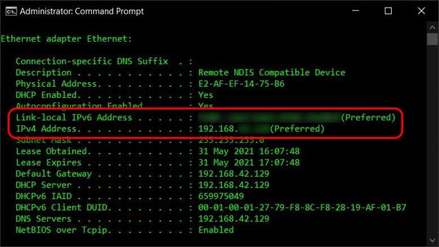 Найдите свой IP-адрес в командной строке Windows