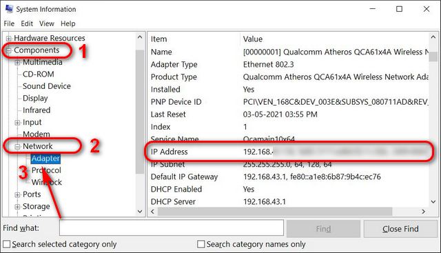 Find Your IP Address on Windows System Information