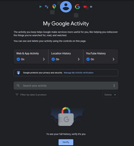 Google web and activity password protection 