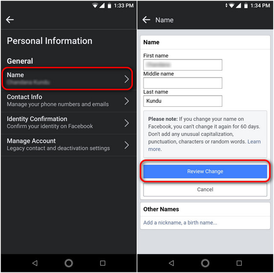 How to Change Name on Facebook Android app