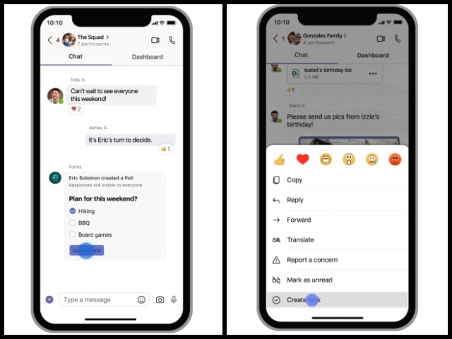 Microsoft Teams personal chat features