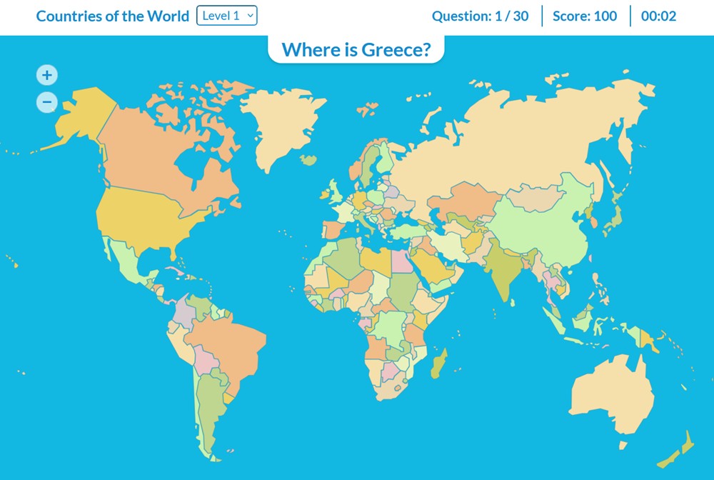 PlayGeography website with the question where is greece