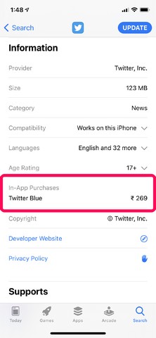 Twitter blue confirmed on App Store 