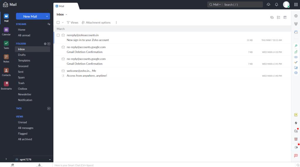 Zoho Mail interface