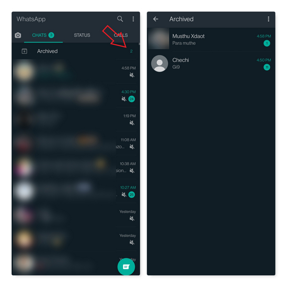 archived chats indicator whatsapp