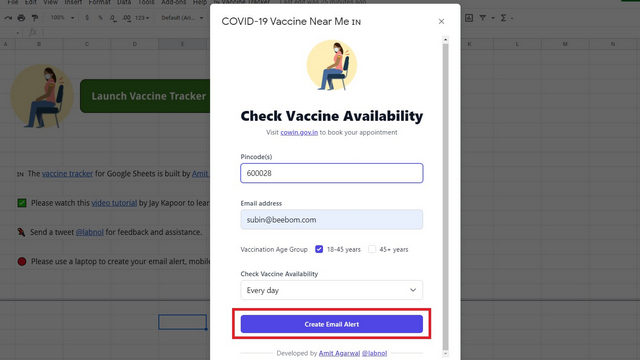 create email alert for COVID-19 Vaccination Center