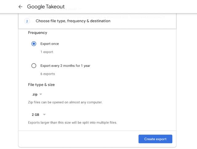 إنشاء تصدير من Google Takeout