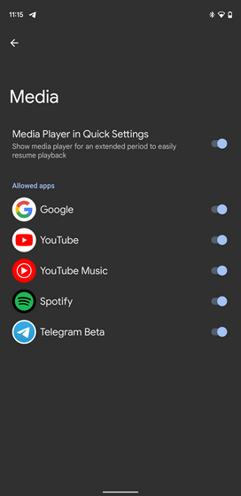 disable apps from media player qs
