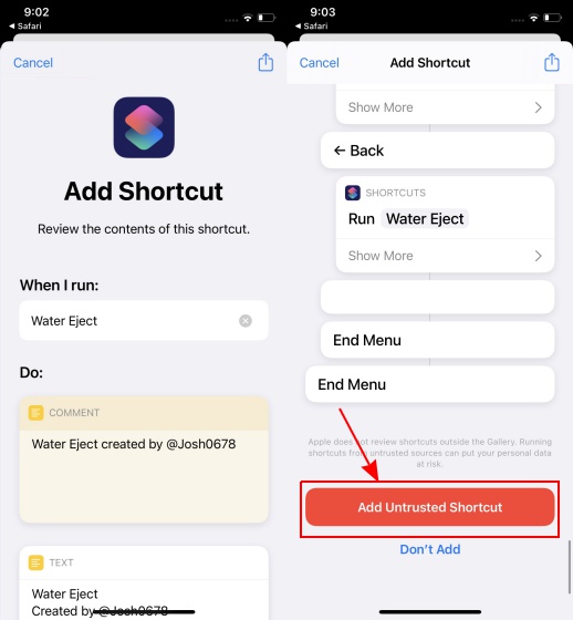 eject water using siri shortcut 2