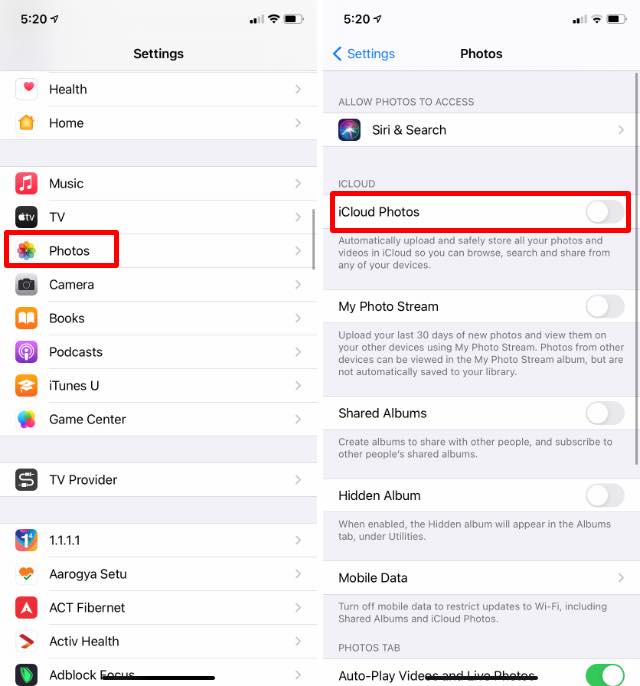 enable automatic backups in icloud photos on iphone